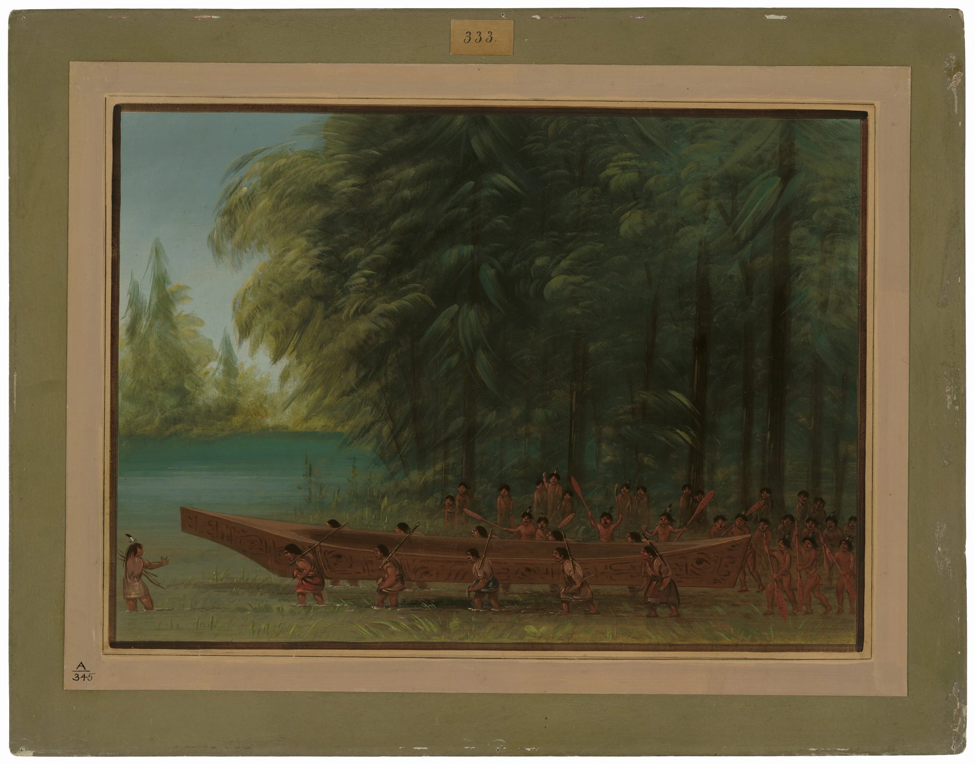 Mise à l'eau d'un canot - Indiens Nayas - George Catlin