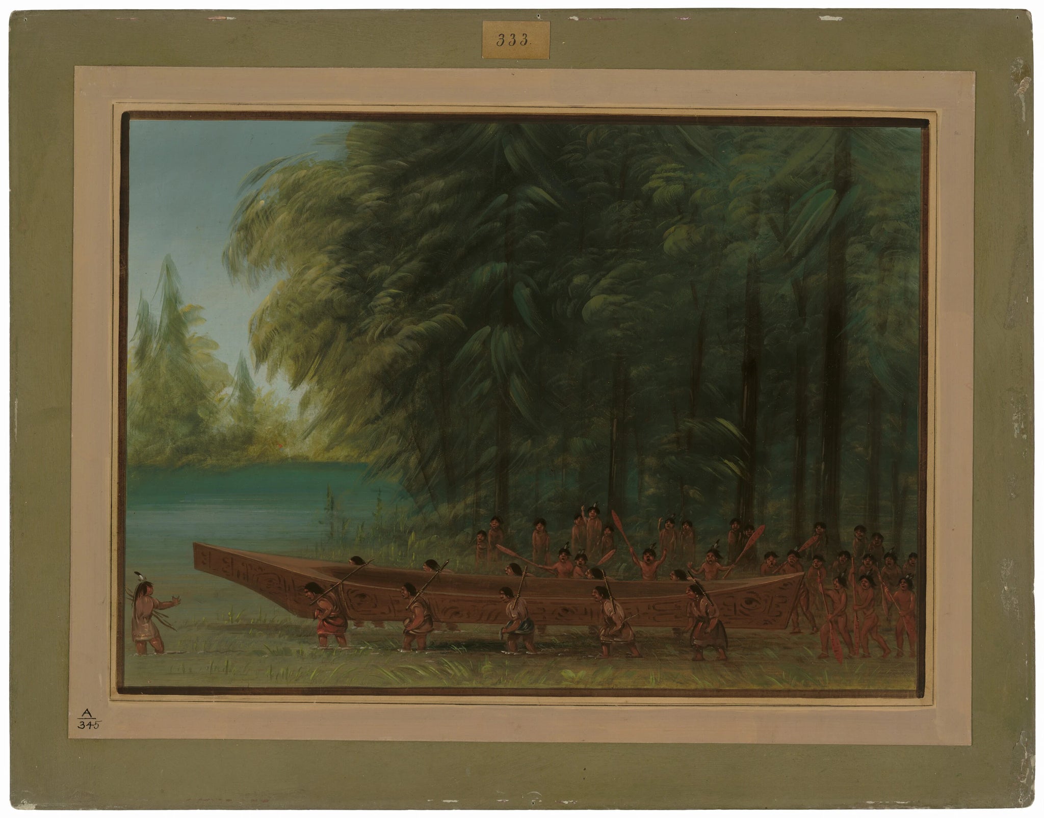 Mise à l'eau d'un canot - Indiens Nayas - George Catlin