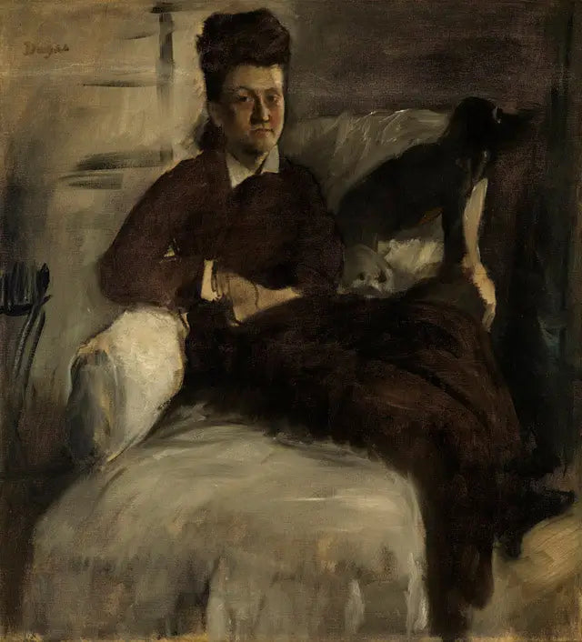 Mme Jeantaud sur sa chaise longue avec deux chiens - Edgar Degas image 1 copie de tableau peinte à la main