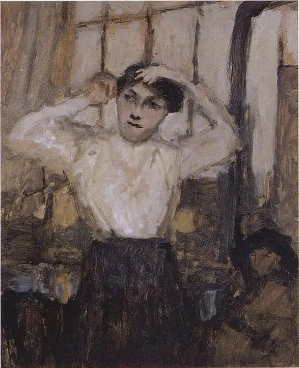 แบบจำลองที่กำลังแต่งตัวในสตูดิโอ - Édouard Vuillard