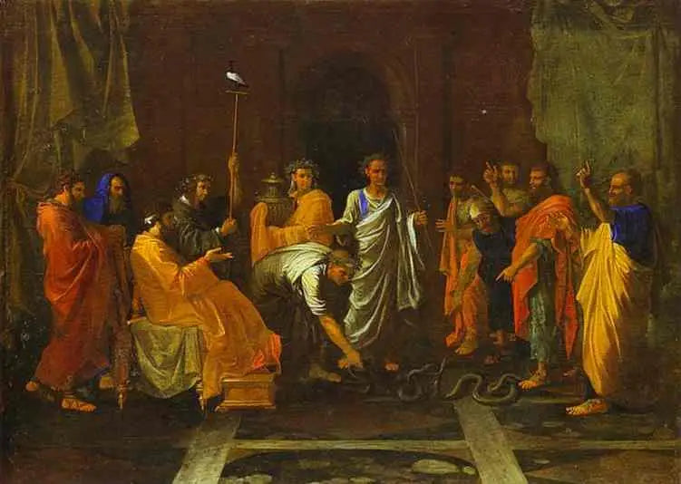 โมเสสเปลี่ยนงูเป็นไม้เท้าของอาโรน - Nicolas Poussin