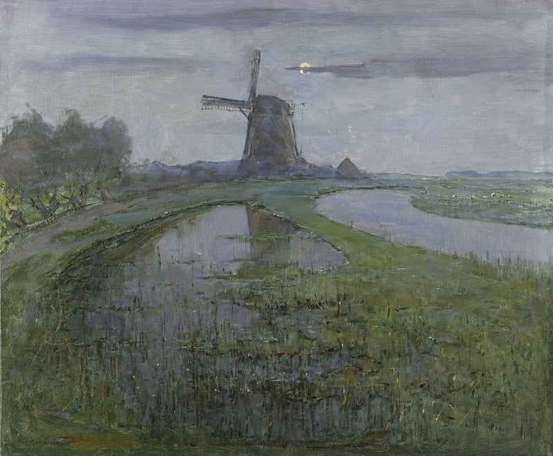 โรงสี Oostzijdse ริมแม่น้ำ Gein ในแสงจันทร์ - Piet Mondrian