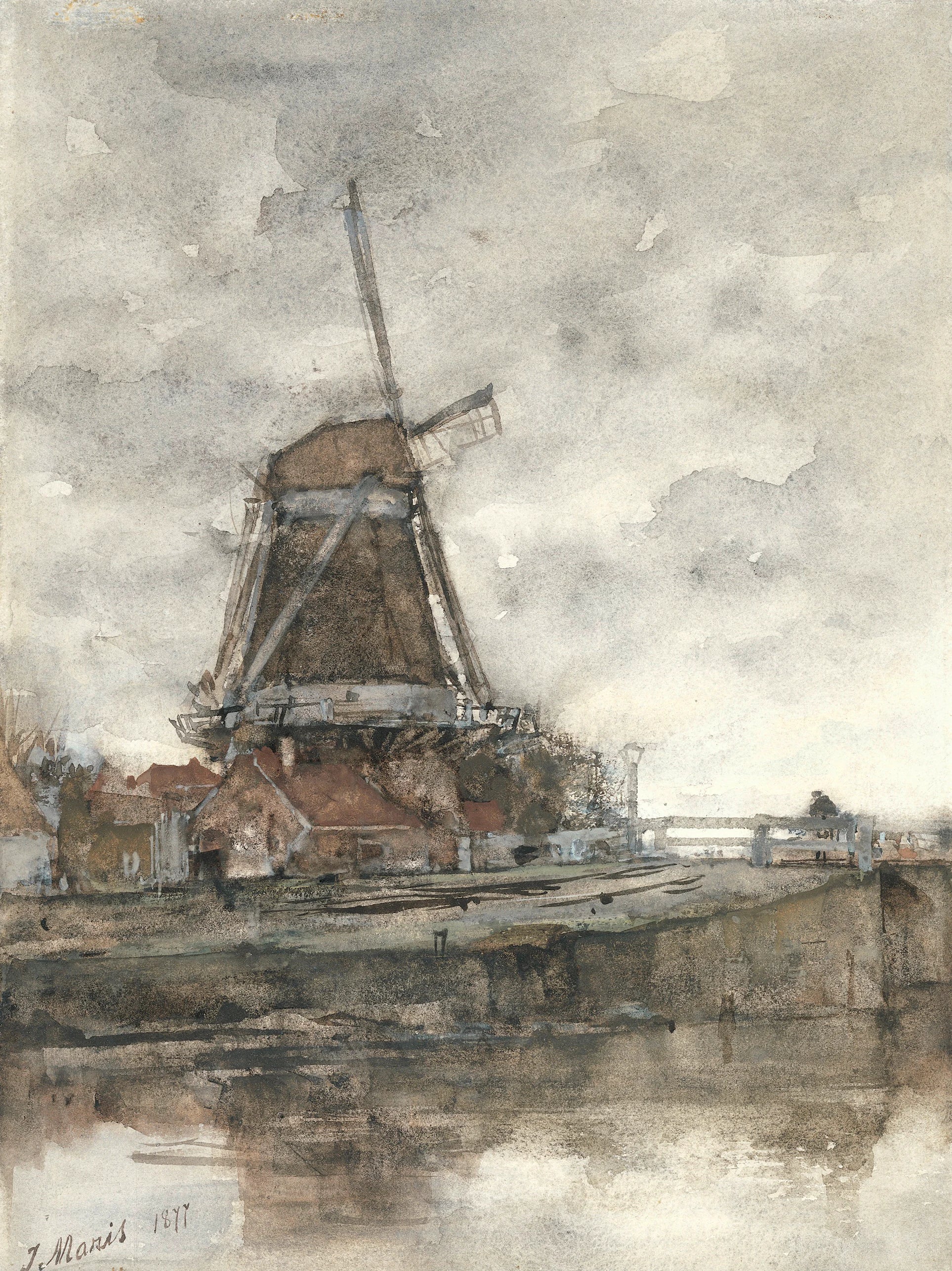 Moulin et pont au Noord-West-Buitensingel à La Haye - Jacob Maris