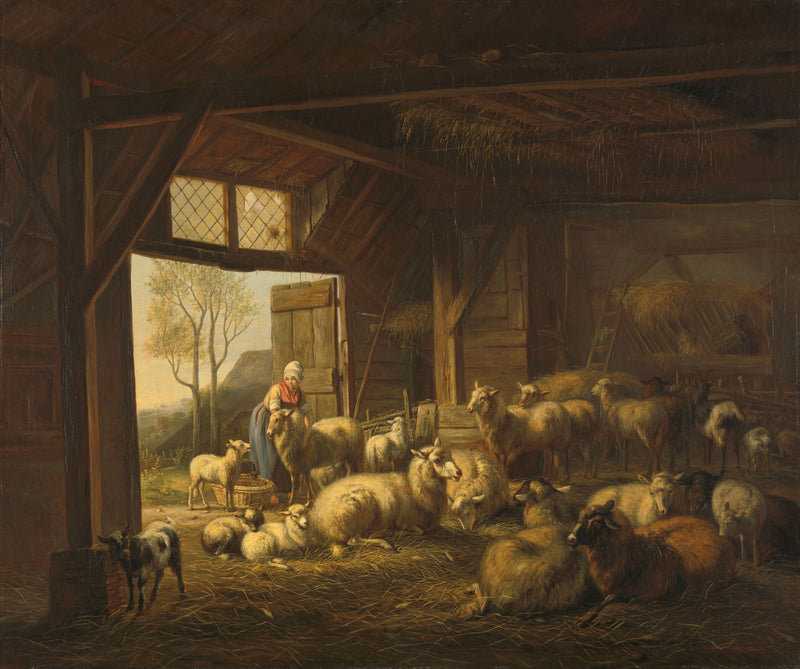 Moutons et chèvres dans l'écurie - Jan van Ravenswaay