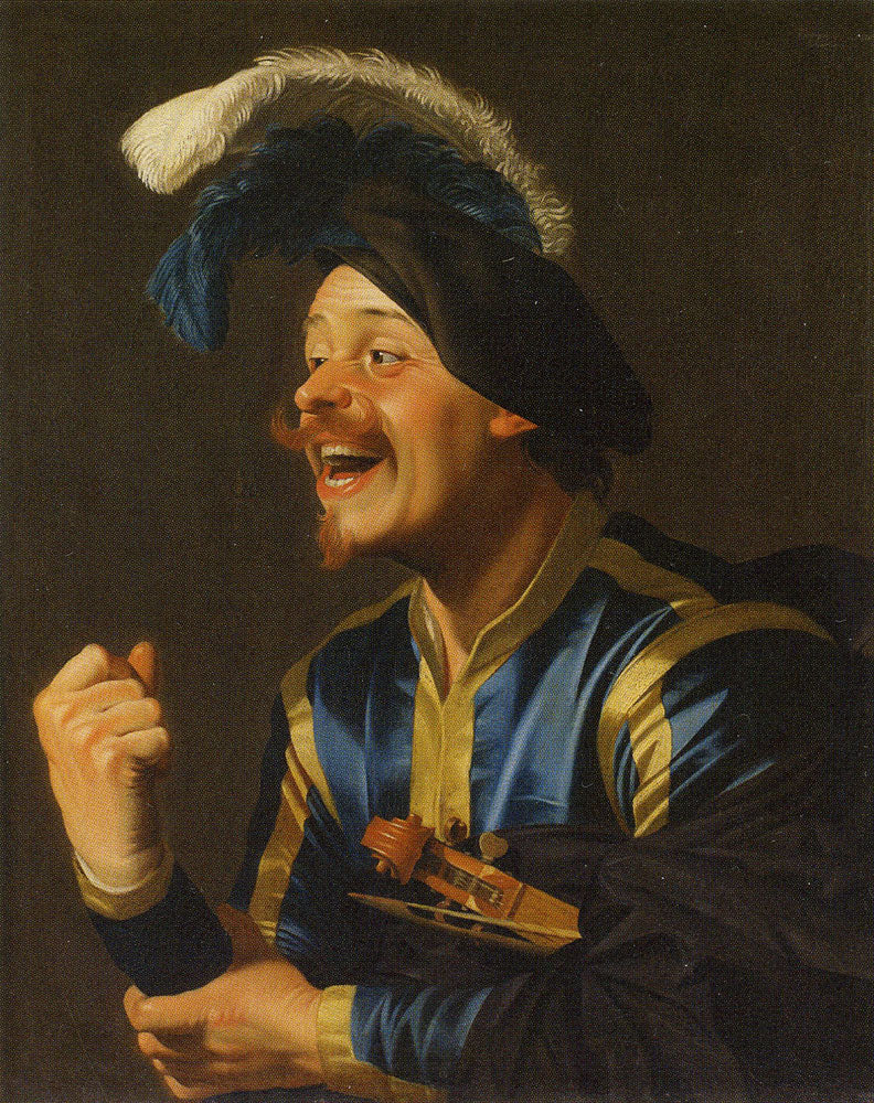 นักดนตรีหัวเราะพร้อมไวโอลินใต้แขน - Gerrit van Honthorst