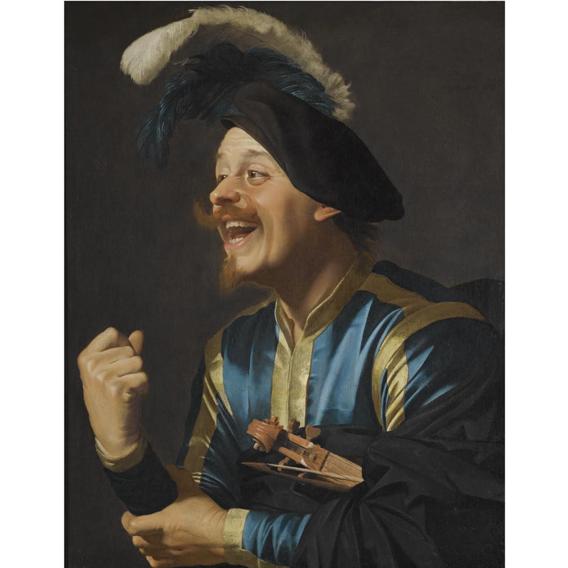 นักดนตรีหัวเราะพร้อมไวโอลินใต้แขน - Gerrit van Honthorst