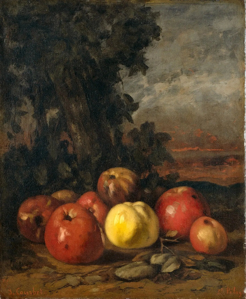 ภาพศิลปะแนวธรรมชาติไร้ชีวิตกับแอปเปิล - Gustave Courbet