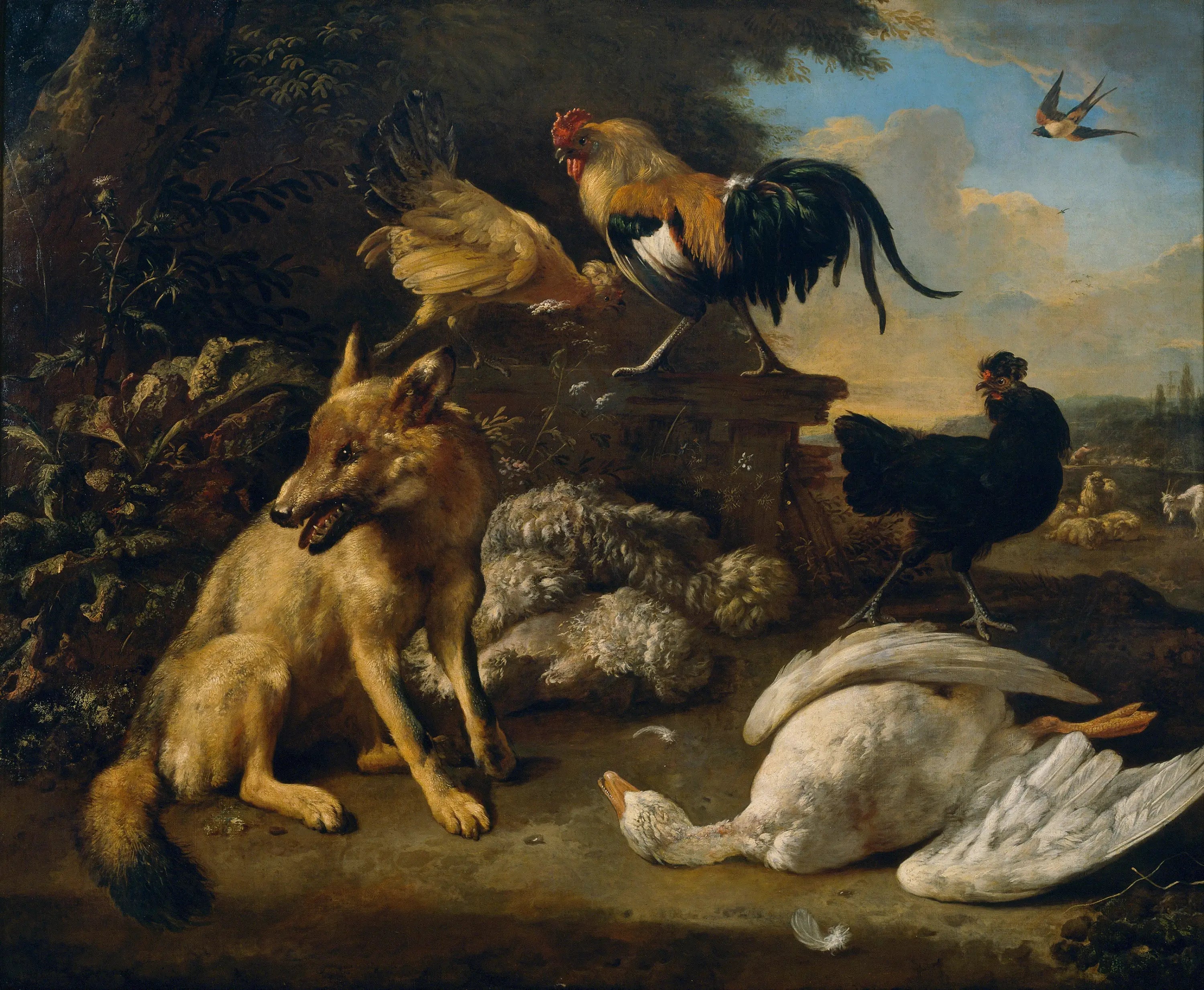 Nature morte avec des animaux - Melchior de Hondecoeter image 1 reproduction artisanale de tableau