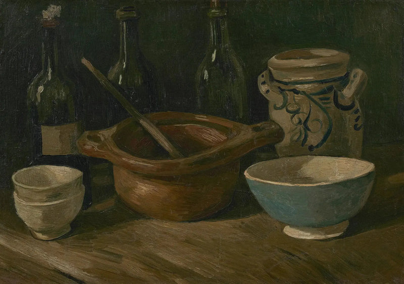 ภาพนิ่งพร้อมเครื่องเคลือบดินเผาและขวด - Vincent van Gogh