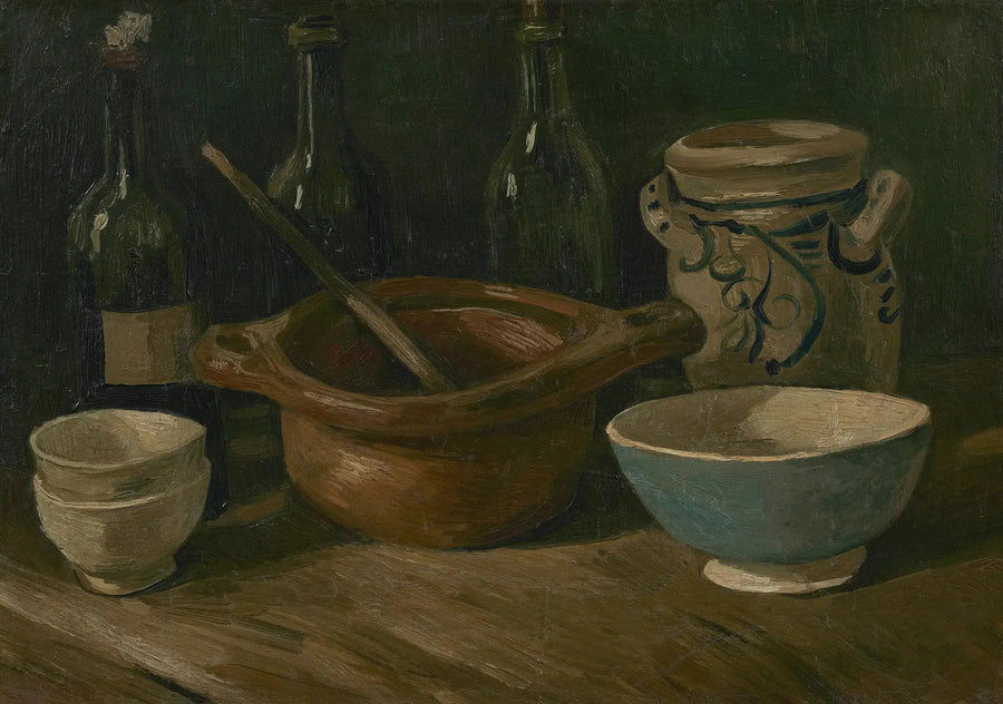 ภาพนิ่งพร้อมเครื่องเคลือบดินเผาและขวด - Vincent van Gogh