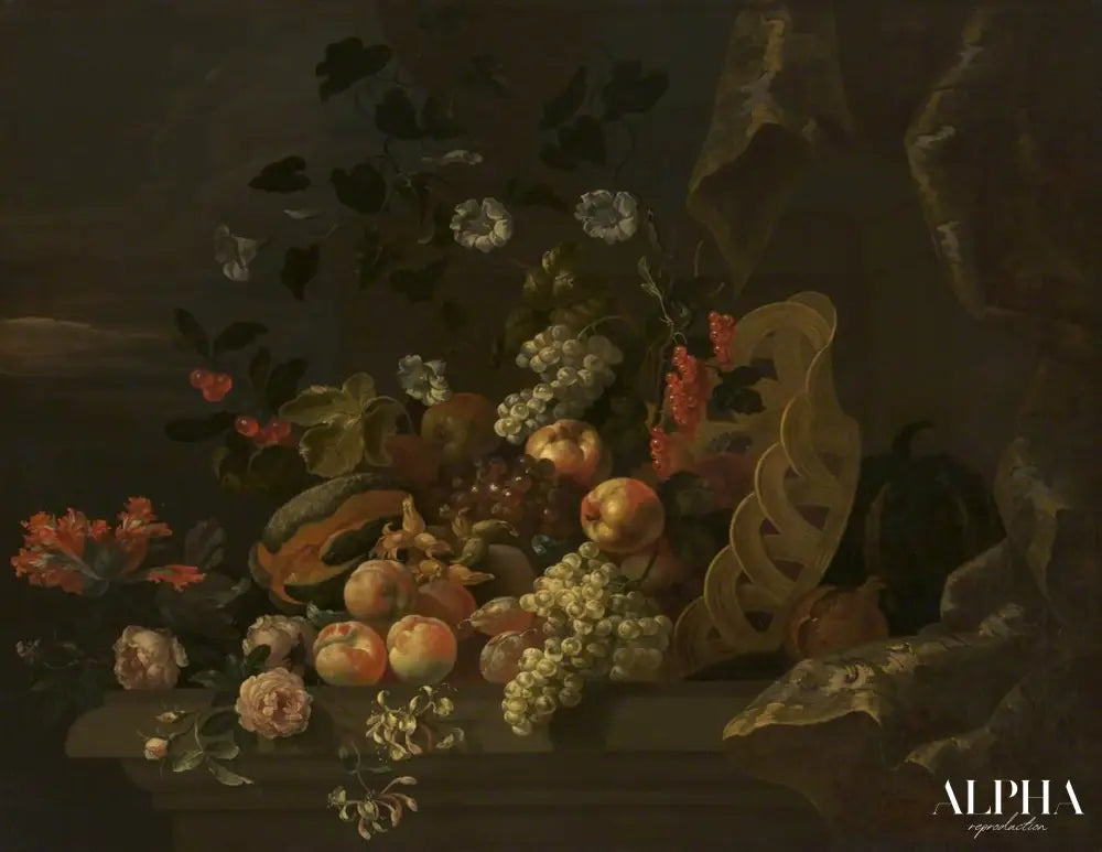 Nature morte avec un panier de fruits et de fleurs - Tobias Stranover - Reproductions de tableaux et peintures haut de gamme