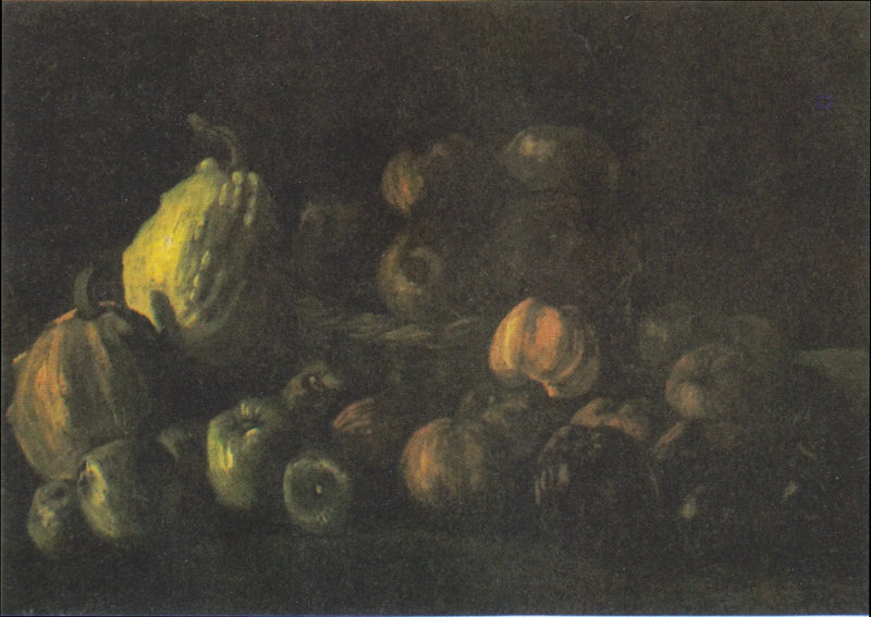 ภาพนิ่งพร้อมตะกร้าผลแอปเปิ้ลและฟักทองสองลูก - Vincent van Gogh