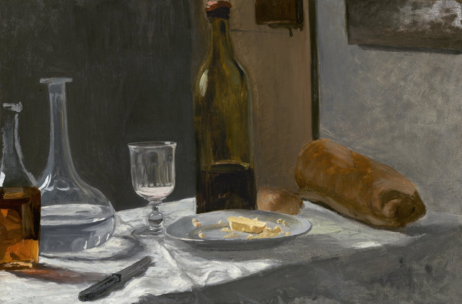 หุ่นนิ่งพร้อมขวด โถ ขนมปัง และไวน์ W13 - Claude Monet