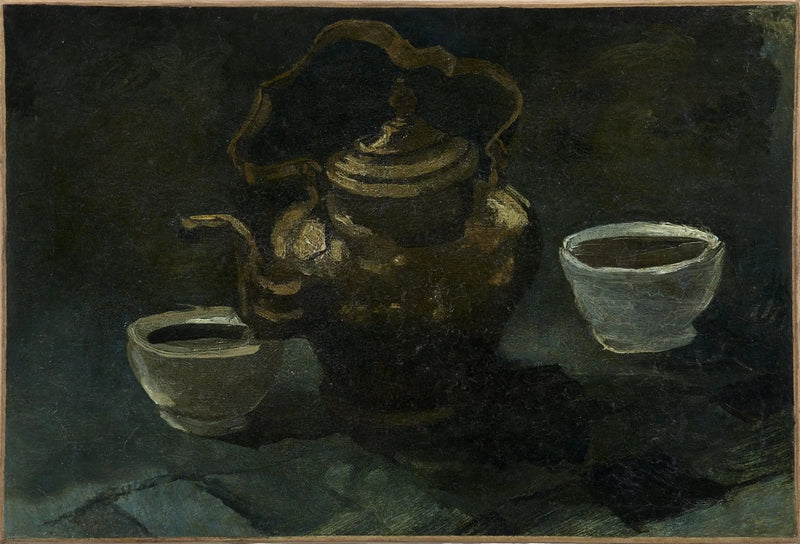 ภาพนิ่ง, กาน้ำทองแดงและชามสีขาวสองใบ - Vincent van Gogh