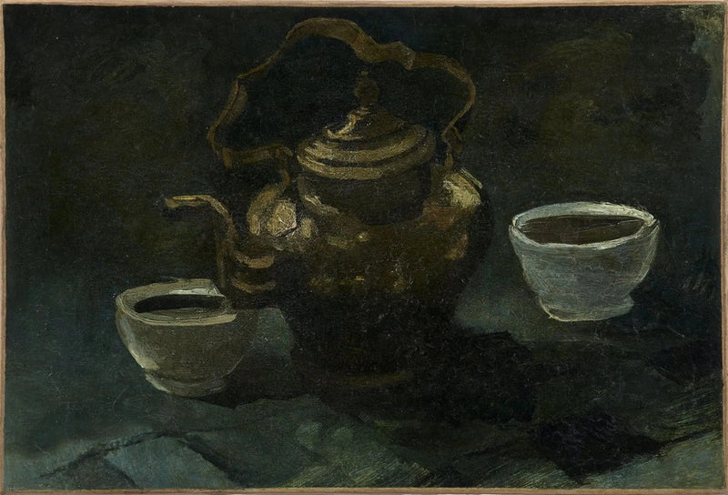 ภาพนิ่ง, กาน้ำทองแดงและชามสีขาวสองใบ - Vincent van Gogh