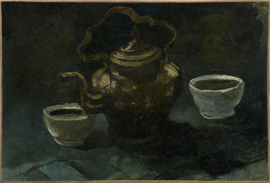 ภาพนิ่ง, กาน้ำทองแดงและชามสีขาวสองใบ - Vincent van Gogh