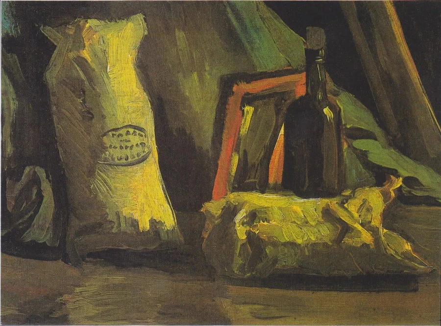 ภาพนิ่งพร้อมถุงสองใบและขวด - Vincent van Gogh