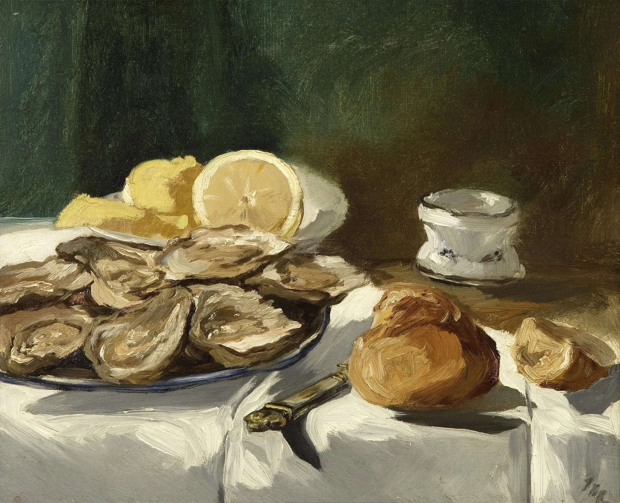 Nature morte, huîtres, citron, brioche - Édouard Manet image 1 reproduction d’œuvre d’art à l’huile