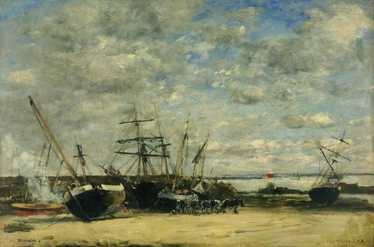 Navires et chevaux sur le rivage - Eugène Boudin image 1 copie peinte à la main à l’huile