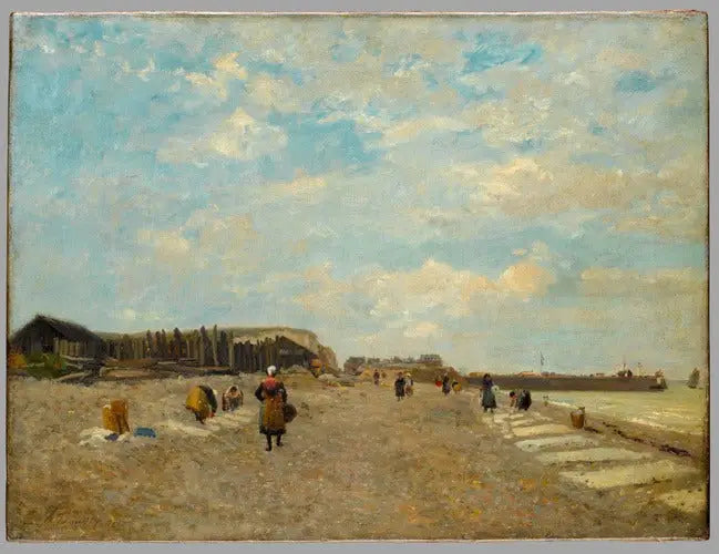 Normandes étendant du linge sur une plage - Eugène Boudin image 1 copie peinte à la main à l’huile
