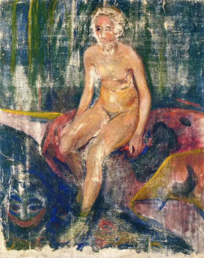 Nu assis et Masque grotesque - Edvard Munch image 1 tableau peint à l’huile sur toile