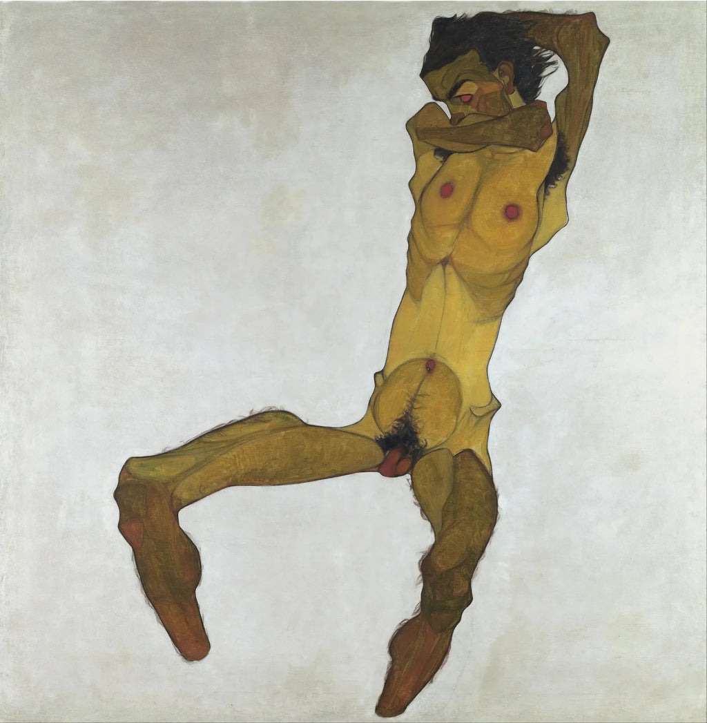 Nu masculin assis (Autoportrait) - Egon Schiele image 1 reproduction réalisée par Alpha Reproduction