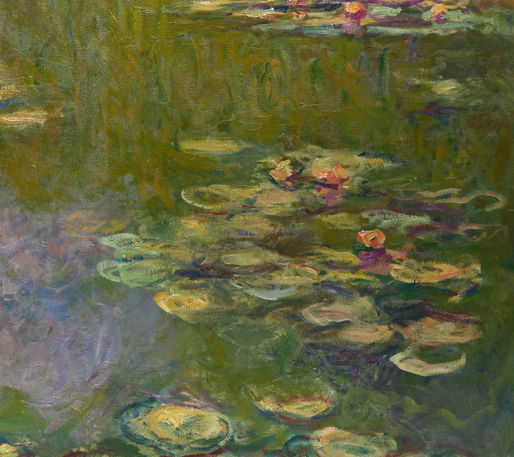 Détail des fleurs et des reflets dans les Nymphéas W1891 de Claude Monet