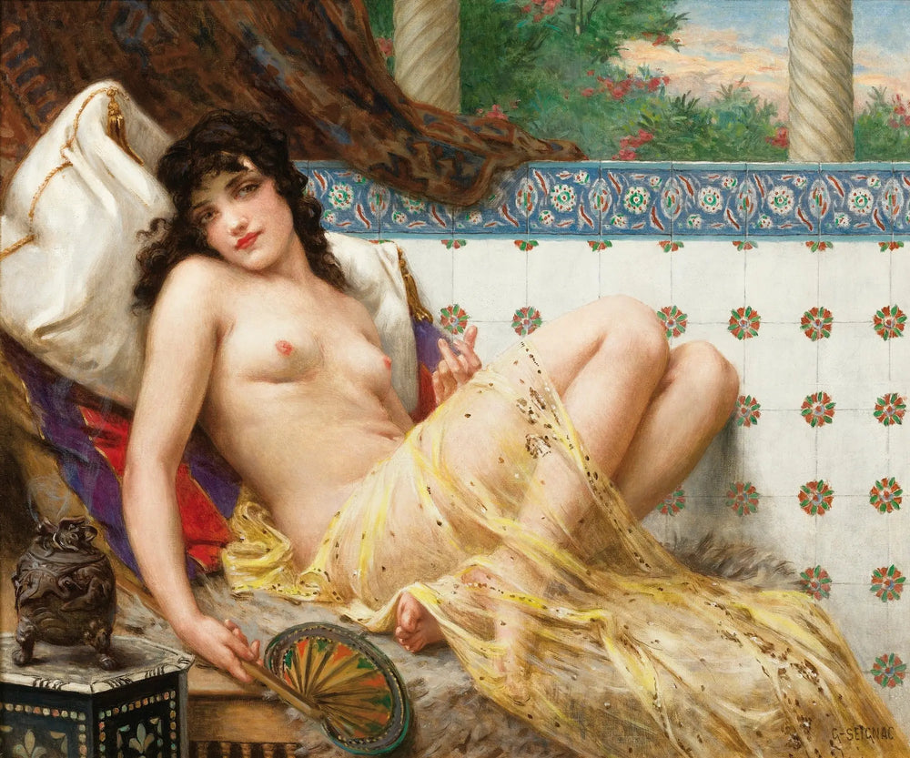 Odalisque à l'éventail - Guillaume Seignac image 1 copie peinte à la main à l’huile