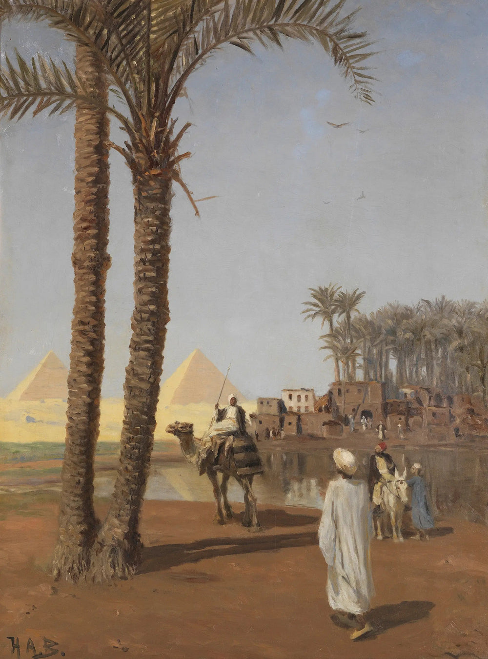 Orientalische Szene, im Hintergrund die Pyramiden von Gizeh - H. A. Brendekilde image 1 tableau peint à l’huile sur toile