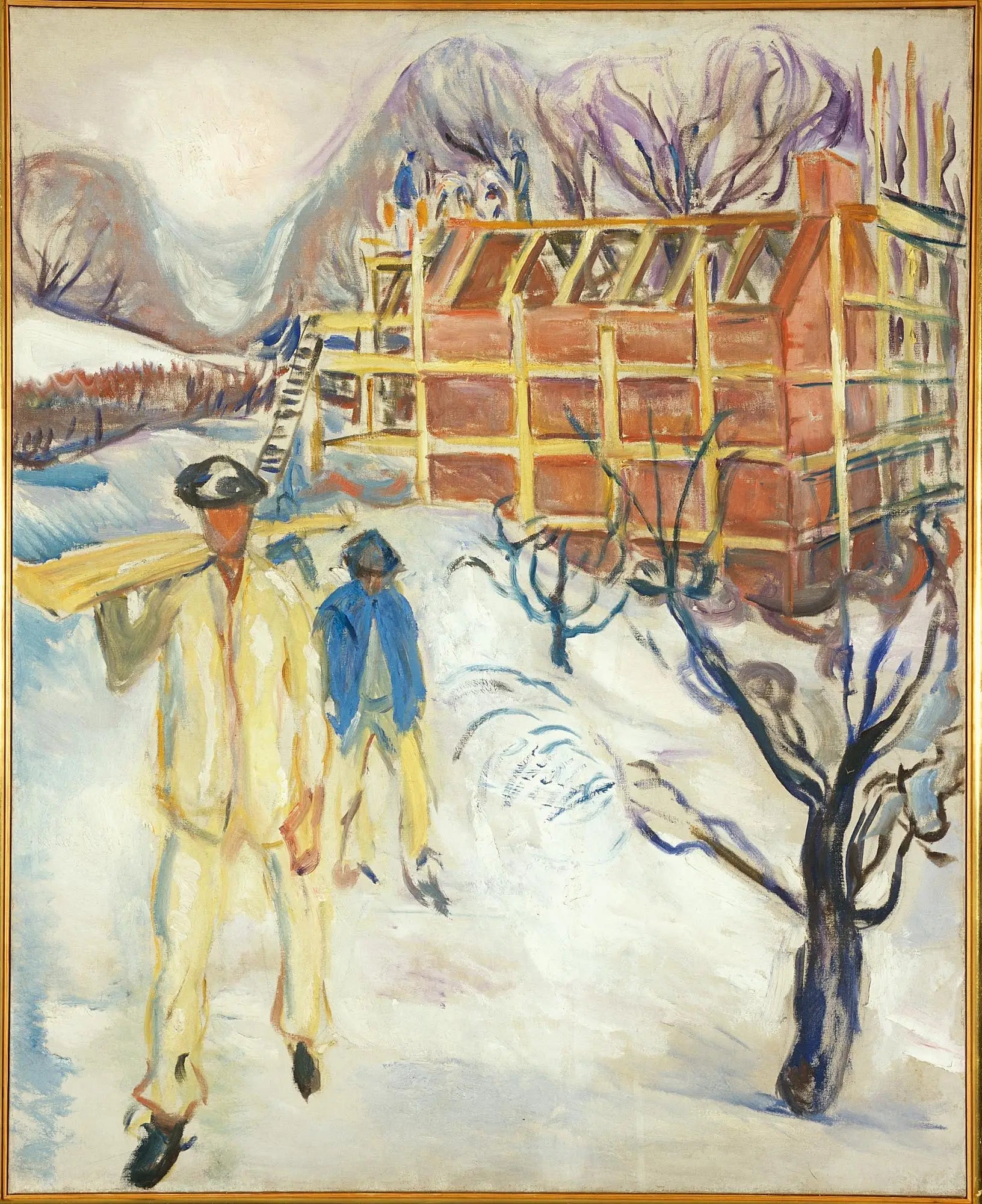 Ouvriers du bâtiment dans la neige - Edvard Munch image 1 copie de tableau peinte à la main