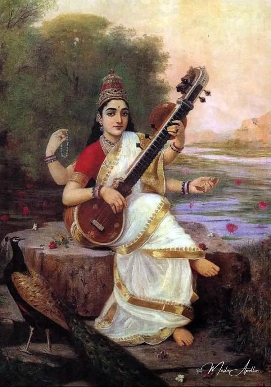 Painting of the Goddess Saraswati - Raja Ravi Varma - Reproductions de tableaux et peintures haut de gamme