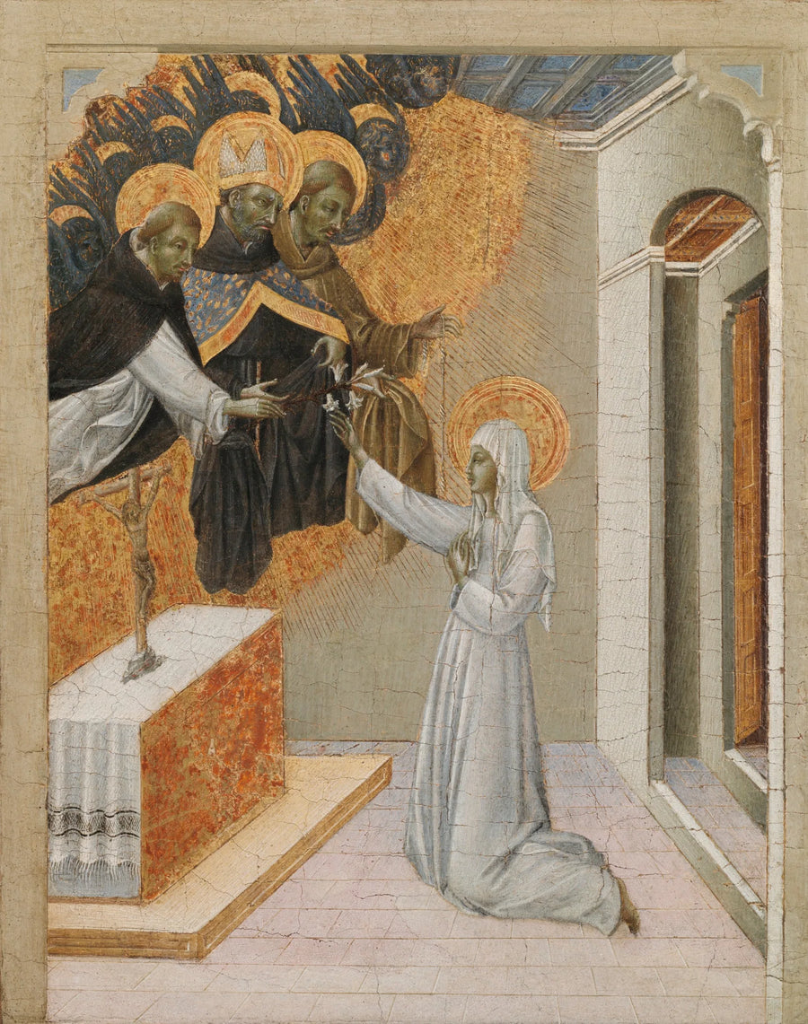 แผงด้านล่างของแท่นบูชา: นักบุญ Catherine แห่ง Siena สวมเสื้อคลุมโดมินิกัน - Giovanni di Paolo