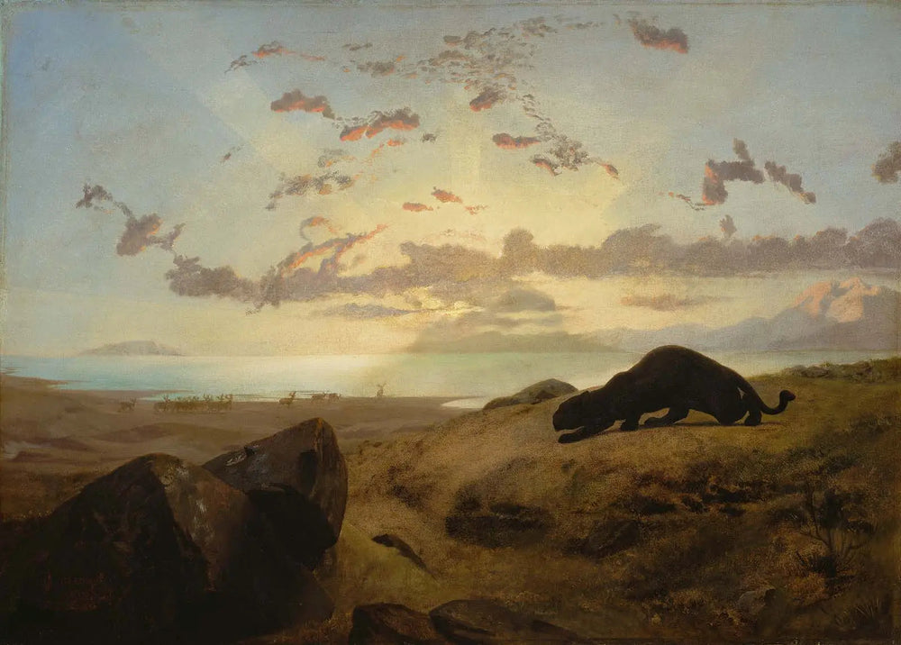 Panthère noire traquant un troupeau de cerfs - Jean-Léon Gérôme image 1 copie peinte à la main à l’huile