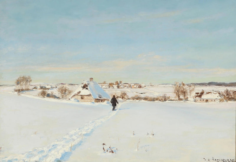 ในวันที่หนาวเย็นที่สวยงาม ชายคนหนึ่งเดินไปยังฟาร์ม - H. A. Brendekilde