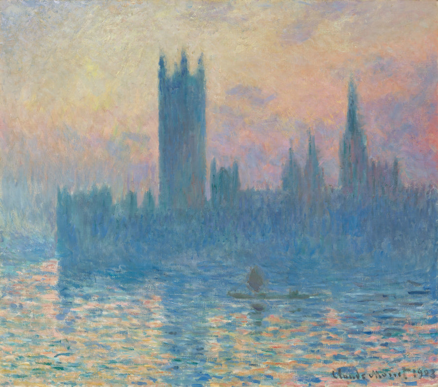 รัฐสภาลอนดอน พระอาทิตย์ตก - Claude Monet
