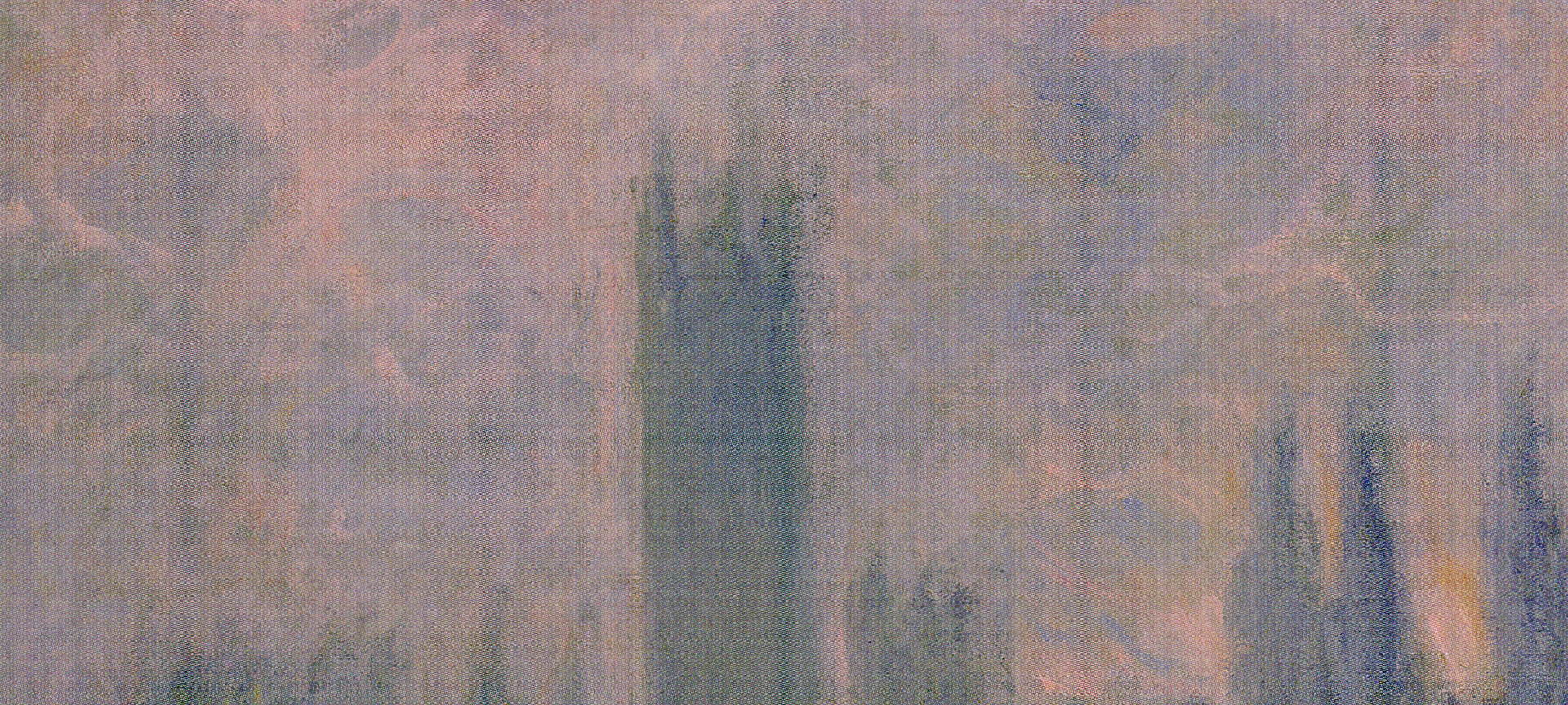 Détail des tours de Westminster dans la brume rose du Parlement W1599