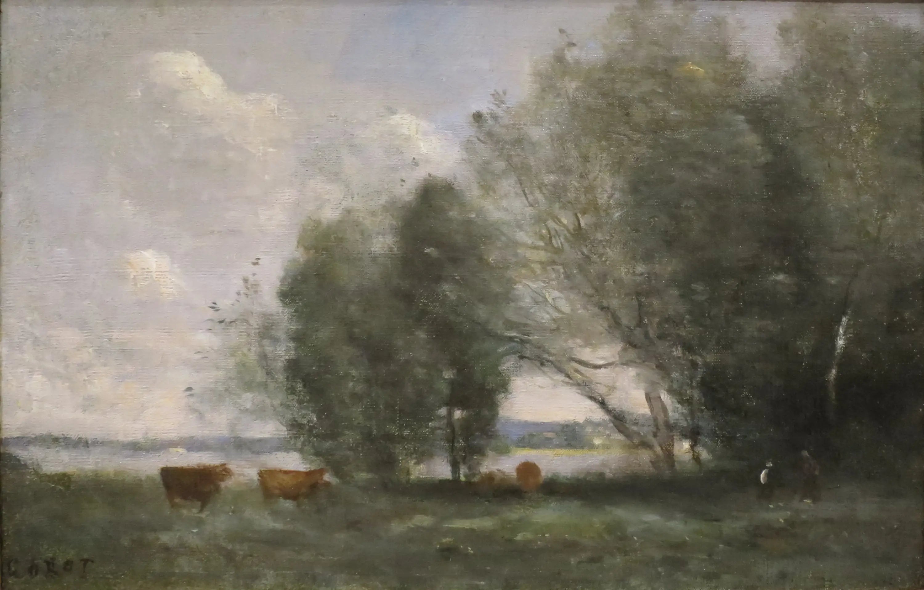 Pâturage au bord de l'eau - Jean-Baptiste Camille Corot image 1 reproduction artisanale de tableau