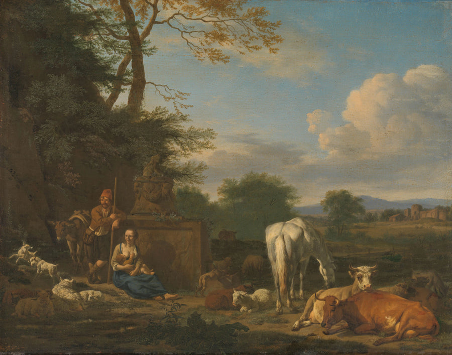Paysage arcadien avec bergers et bétail au repos - Adriaen van de Velde