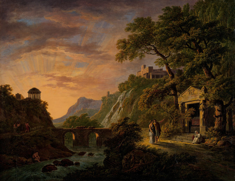Paysage arcadien avec soleil couchant - Daniel Dupré