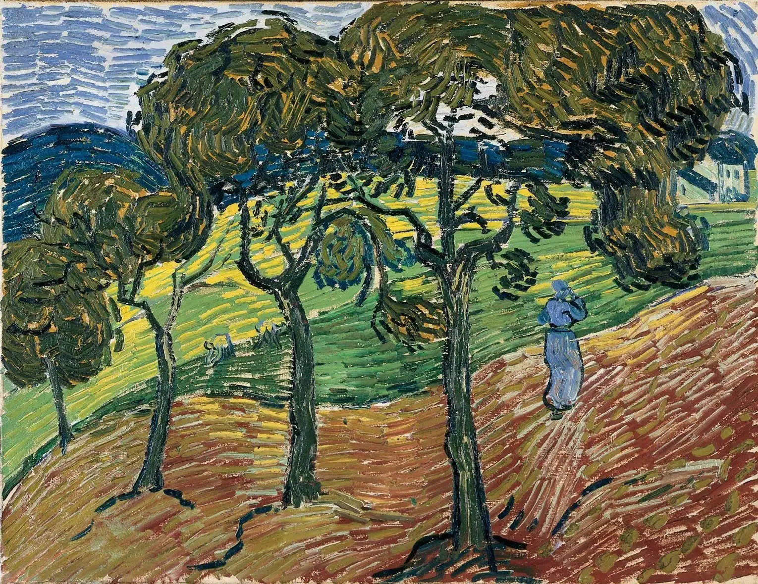 Paysage avec arbres et personnages - Vincent van Gogh image 1 reproduction de peinture à l’huile