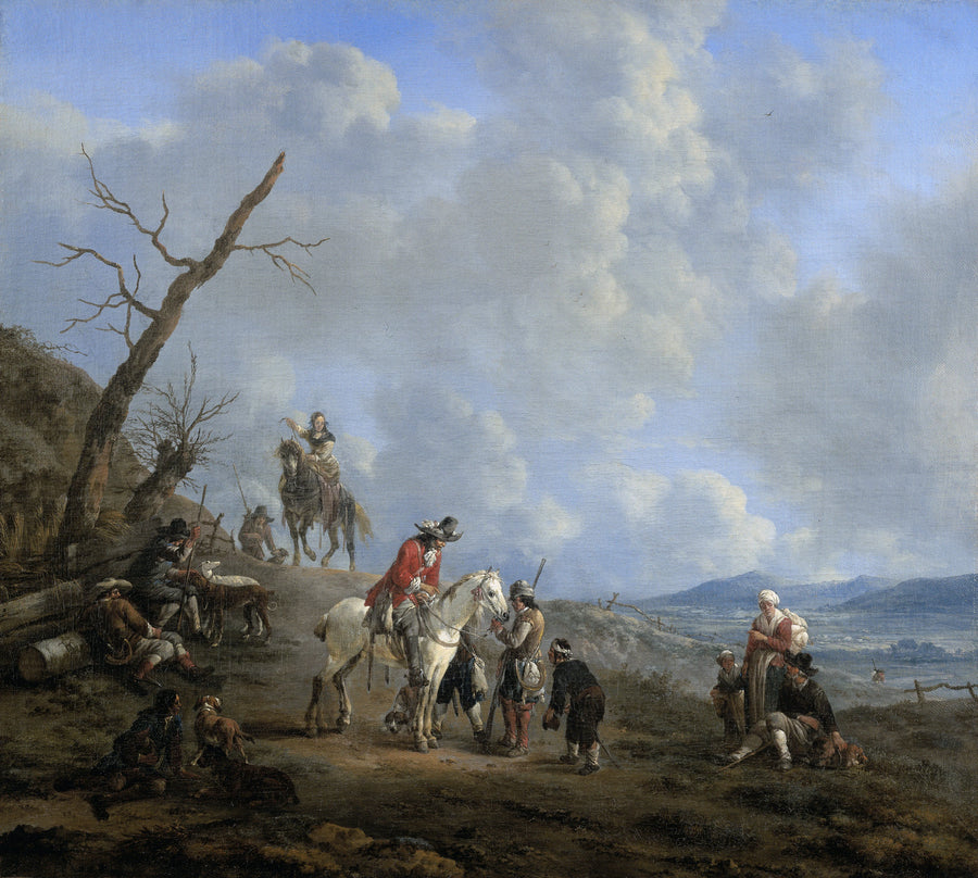 Paysage avec cavaliers, chasseurs et agriculteurs - Johannes Lingelbach