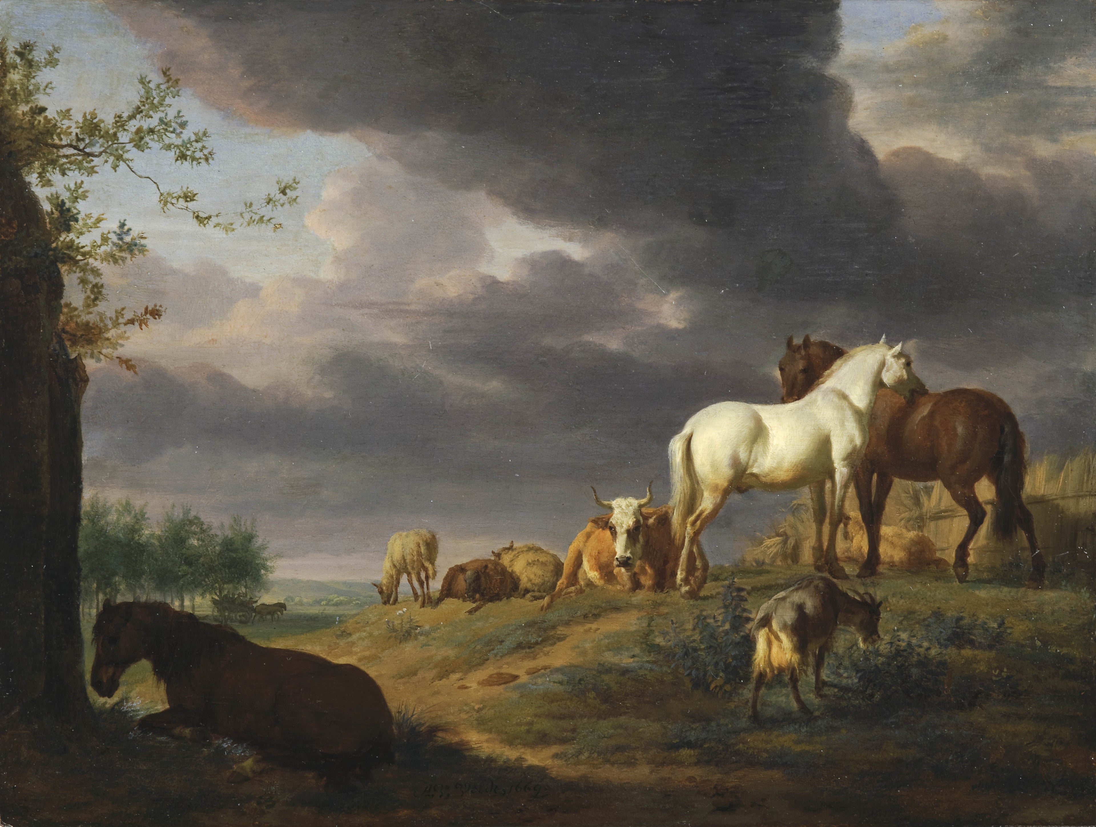 Paysage avec chevaux et autres animaux d'élevage - Adriaen van de Velde image 1 copie de tableau peinte à la main