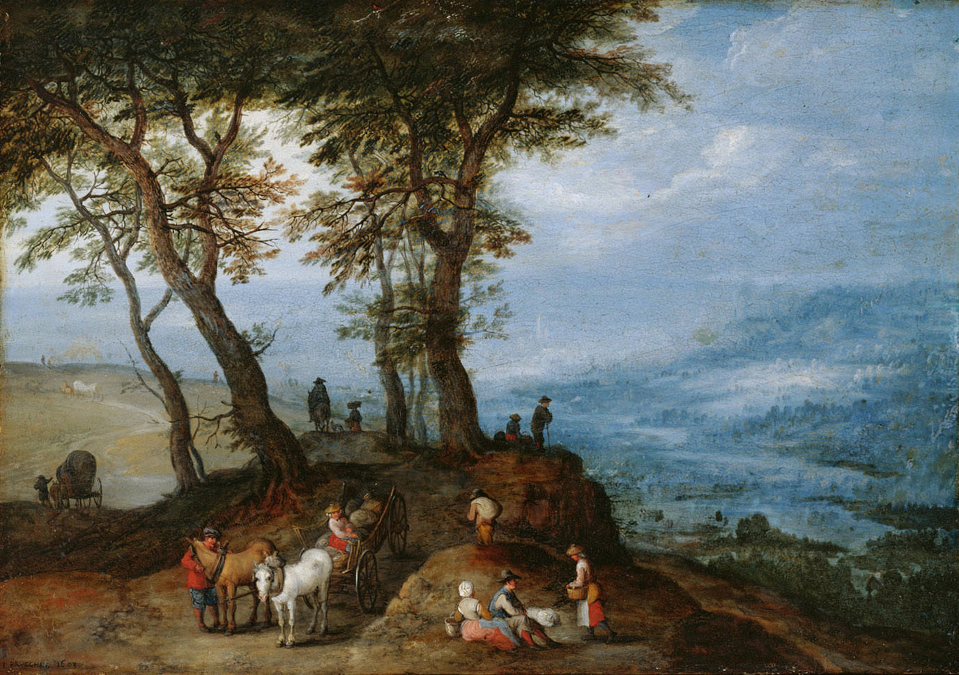 Paysage avec des agriculteurs d'aller à un marché - Jan Brueghel l'Ancien image 1 reproduction d’œuvre d’art à l’huile
