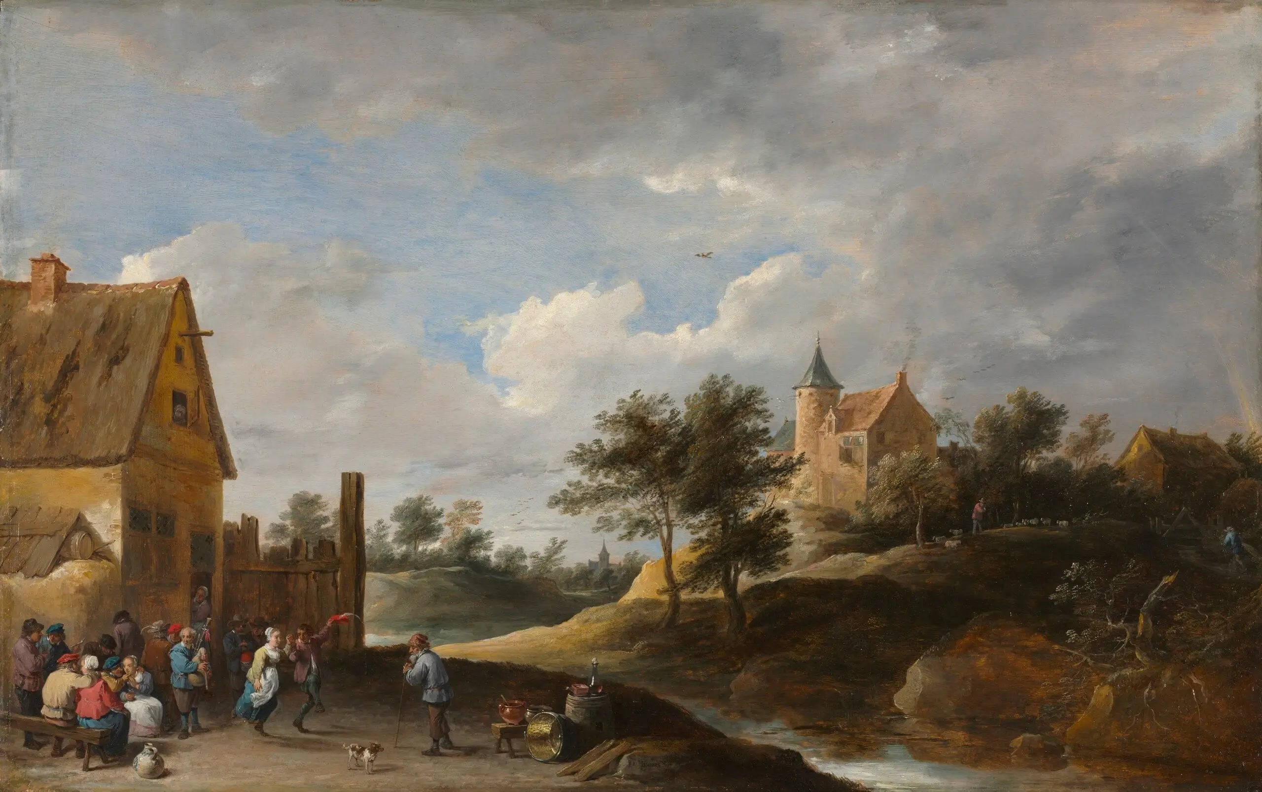Paysage avec des paysans dansant - David Teniers le Jeune image 1 copie de tableau peinte à la main