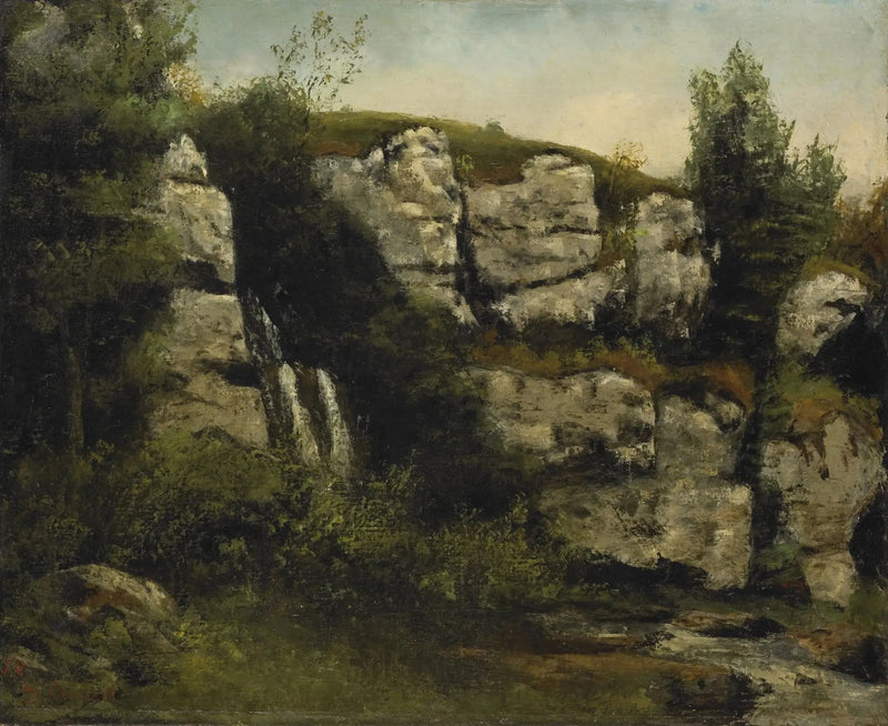 ทัศนียภาพพร้อมหน้าผาหินและน้ำตก - Gustave Courbet