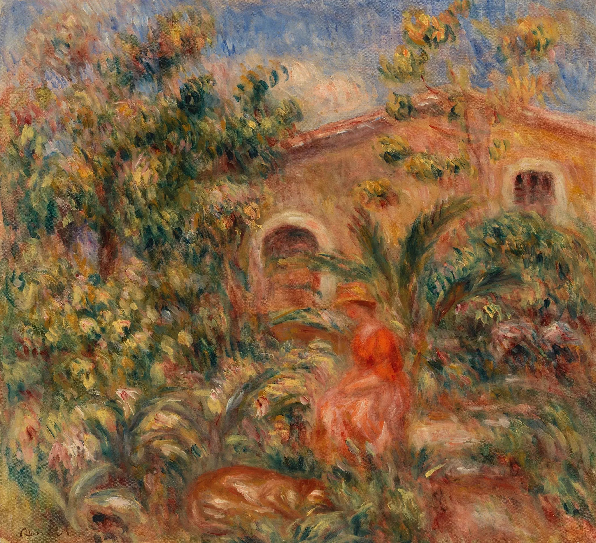 Paysage avec femme et chien (Femme et chien dans un paysage) - Pierre-Auguste Renoir image 1 tableau peint à l’huile sur toile