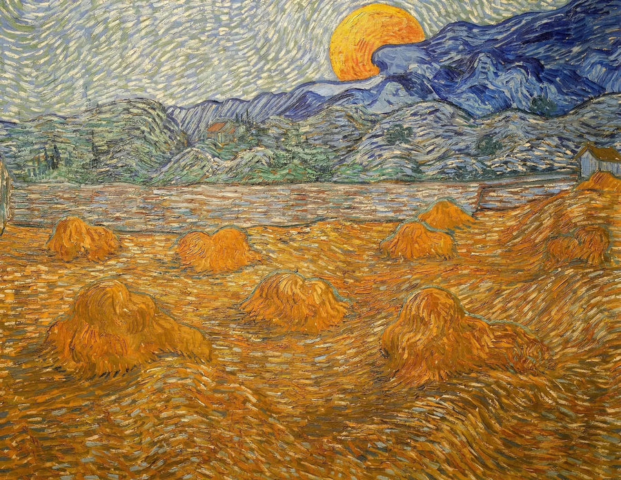 ทิวทัศน์พร้อมกองฟางและพระจันทร์ขึ้น - Vincent van Gogh