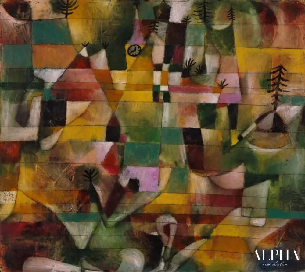 Paysage avec le clocher jaune - Paul Klee - Reproductions de tableaux et peintures haut de gamme