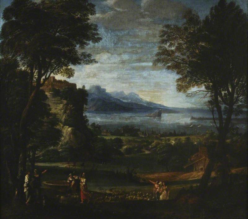 ทัศนียภาพพร้อมเด็กหญิงจาก Jethrow ที่บ่อน้ำ - Domenichino