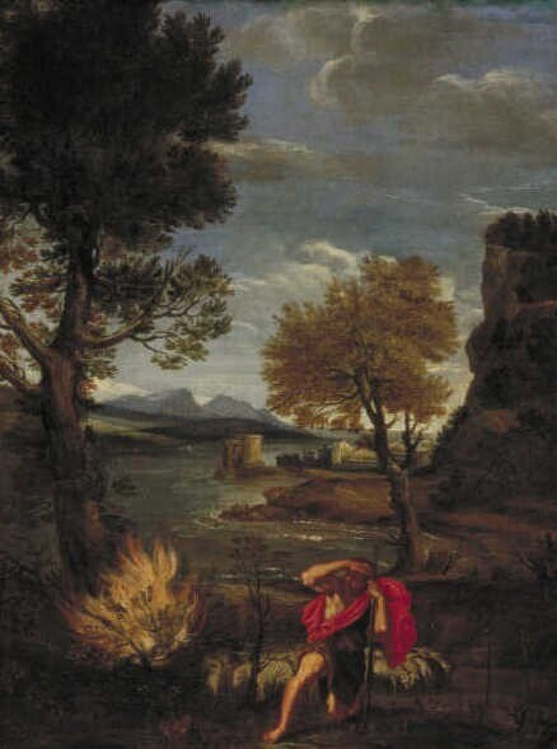 ทัศนียภาพพร้อมโมเสสและพุ่มไฟลุก - Domenichino